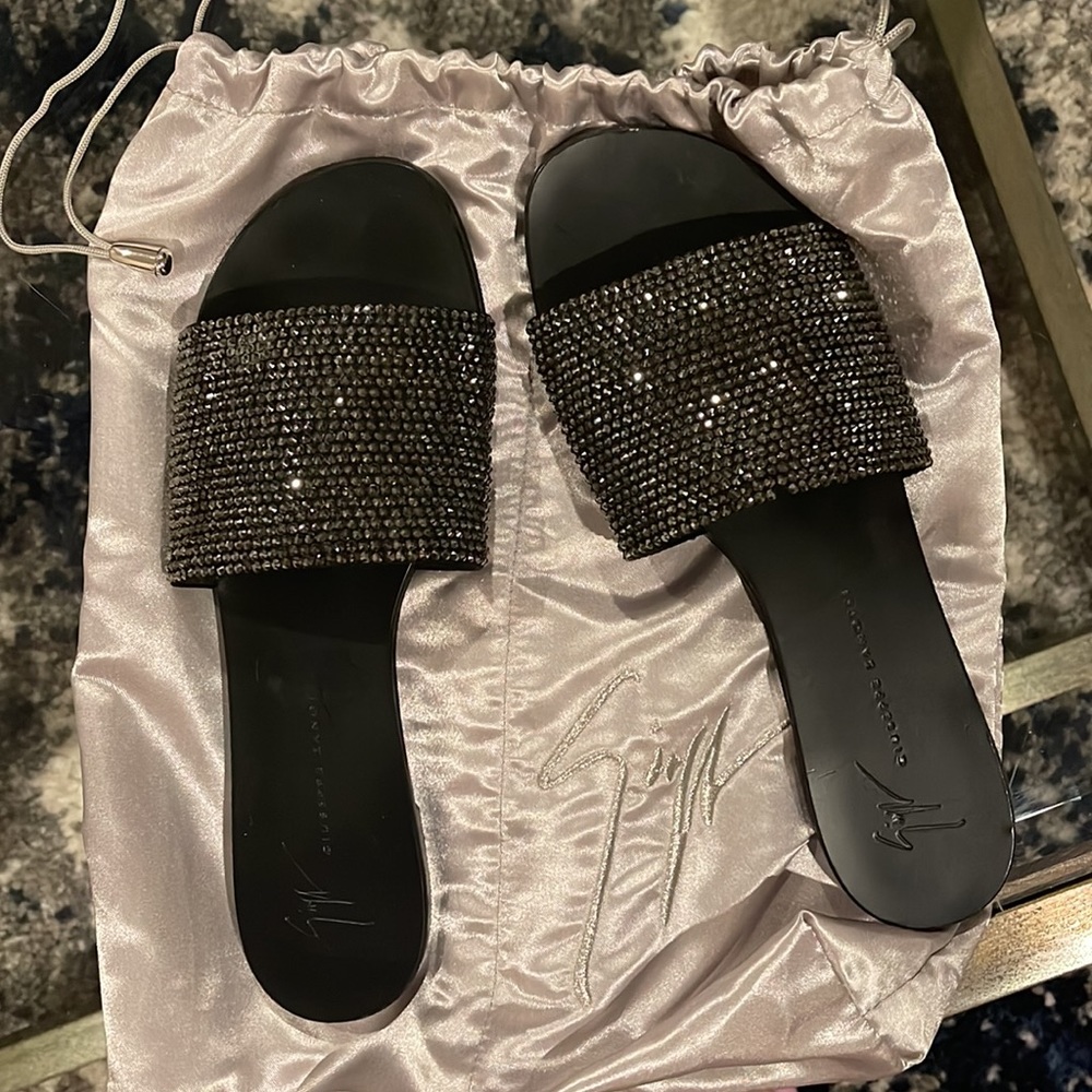Giuseppe Zanotti jeweled metallic sandals in black